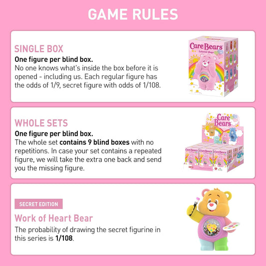 POP MART Care Bears Colorful Hugs Series Blind Box Figures, Random Design Action Figures Collectible Toys Home Decorations, Holiday Birthday Gifts for Girls and Boys, Single Box